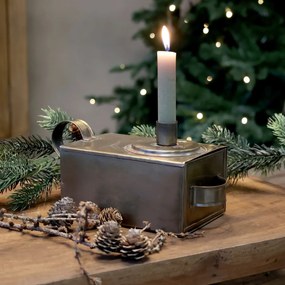 Cutie decorativa, din metal, cu suport pentru lumanare, 22x10x11cm
