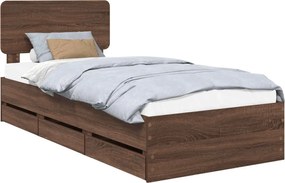 vidaXL Cadru de pat cu sertar Stejar maro 100 x 200 cm Lemn prelucrat