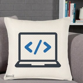 Perna Personalizata Laptop Cod HTML, 40x40 cm, Crem Reliefat, Husa Detasabila, Perna Inclusa, BEKZ®