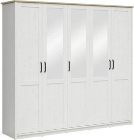 Dressing LOKSA, pin alb/stejar grandson, PAL laminat, cu 5 usi, 241x58