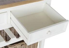 Consolă hol shabby chic din lemn de paulownia, alb, cu 2 sertare, raft pentru sticle, raft jos și blat gri, 80,5 x 88 x 38 cm, „Vinara”