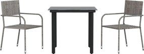 vidaXL Set mobilier de grădină, 3 piese, gri&negru, poliratan și oțel