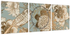 Tablou - Grădină cu o pasăre (cu ceas) (90x30 cm)