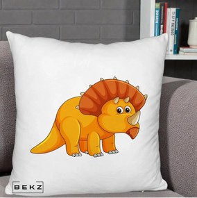 Perna Decorativa Triceratops Portocaliu, 40x40 cm, Alb Pufos, Husa Detasabila, Perna Inclusa, BEKZ®