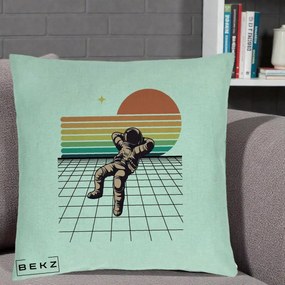 Perna Decorativa Astronaut Retro Space, 40x40 cm, Verde Menta, Husa Detasabila, Perna Inclusa, BEKZ®