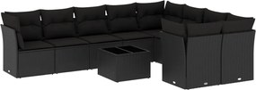 vidaXL Set canapele de grădină cu perne, 10 piese, negru, poliratan