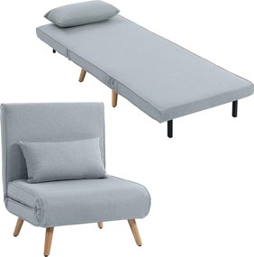 HOMCOM Fotoliu șezlong convertibil 3 în 1 pat fotoliu 1 loc spătar 5 poziții în material cu pernă, gri | Aosom Romania
