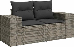 vidaXL Canapea de grădină cu perne, 2 locuri, gri, poliratan