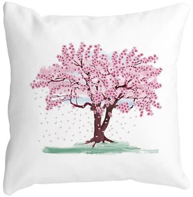 Perna Decorativa Patrata Rose Tree, 40x40 cm, Alba, Mata, Husa Detasabila, Burduf