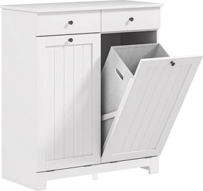 HOMCOM Dulap de Baie pentru Rufe cu 2 Uși Rabatabile și Coșuri pentru Rufe, 78x38x90 cm, Alb | Aosom Romania