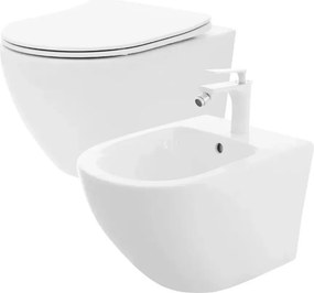 Set vas WC suspendat Rea Carlo Mini cu capac softclose si bideu alb