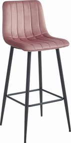 Scaun de bar POZZA VELVET cu picioare negre, roz