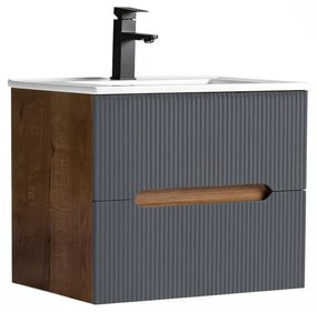 Dulap de baie inferior Trent 60 cu chiuvetă ceramică (2 sertare) stejar sunset-gri antracit