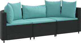 vidaXL Set mobilier de grădină cu perne, 3 piese, negru, poliratan