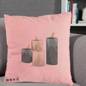 Perna Decorativa Lumanari Hygge Alb-Verde, 40x40 cm, Roz, Husa Detasabila, Perna Inclusa, BEKZ®