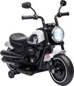 HOMCOM Motocicletă Electrică pentru Copii 18-36 Luni cu Roți Ajutătoare și Far, 76x42x57 cm, Alb și Negru | Aosom Romania
