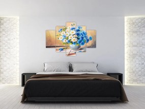 Tablou pictat cu vaza și flori (150x105 cm)