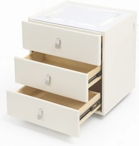 Noptieră inteligentă, încărcare Wireless și port USB+USB C, 3 sertare, 3 tipuri de iluminare LED touch, 3 tipuri de culoare, sticla securizata, Alb