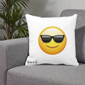Perna Decorativa Emoji Cool Ochelari, 40x40 cm, Alba Mata, Husa Detasabila, Perna Inclusa, BEKZ®