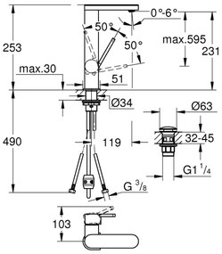 Baterie lavoar GROHE Plus 23844003, mărimea L, crom lucios