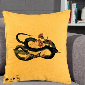 Perna Decorativa Sarpe Negru cu Flori Gothic, 40x40 cm, Galben, Husa Detasabila, Perna Inclusa, BEKZ®