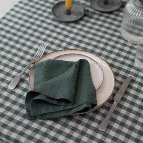 Față de masă din in 140x200 cm Forest Green Gingham – Linen Tales