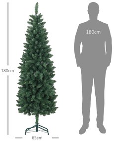 HOMCOM Brad Artificial de Crăciun cu 479 Ramuri, Brad de Crăciun Înalt și Îngust cu Bază Pliabilă, Ø65x180 cm, Verde | Aosom Romania