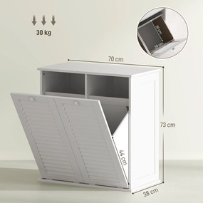 HOMCOM Dulap baie cu coș de rufe mobilier baie din lemn uși lamelare 2 coșuri 70 x 38 x 73 cm alb | Aosom Romania