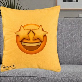 Perna Decorativa Emoji Ochi Stele, 40x40 cm, Galben, Husa Detasabila, Perna Inclusa, BEKZ®