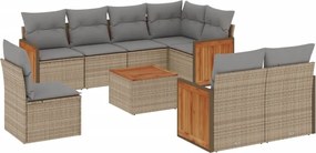 vidaXL Set canapele de grădină, 9 piese, cu perne, bej, poliratan