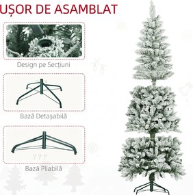 HOMCOM Pom de Crăciun Artificial Acoperit cu Zăpadă, Pom de Crăciun Îngust cu Bază Pliabilă, Ø65x180 cm, Verde | Aosom Romania