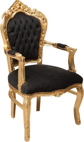 Fotoliu stil francez Ludovic al XVI-lea din lemn masiv de fag, negru, foita de aur