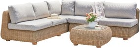 Set lounge exterior colțar 5 locuri din rattan sintetic și aluminiu cu măsuță și perne incluse, „Corner”