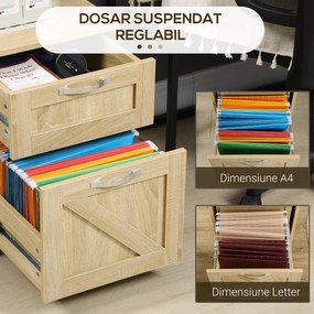 Vinsetto Dulap Dosare Vertical 2 Sertare Bare Suspendare Suport Rulant Imprimanta Dimensiune Letter A4 Natural | Aosom Romania