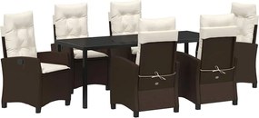 vidaXL Set de masă pentru grădină cu pernă 7 pcs Maro poliratan