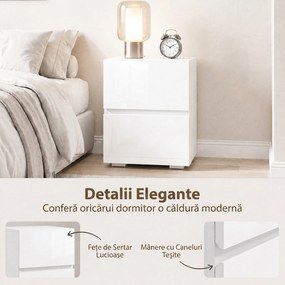 HOMCOM Set de 2 Noptiere cu 2 Sertare, Alb | Aosom Romania