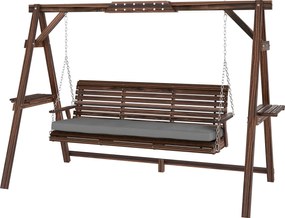 Outsunny Leagăn Hollywood, 3 locuri, leagăn de grădină din lemn, leagăn cu pernă și tăvițe până la 330 kg Carbonizat | Aosom Romania