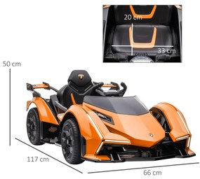 HOMCOM Masina Electrica pentru Copii, Automobil pentru Copii Lamborghini cu Telecomanda, Faruri LED si Muzica, Varsta 3+ Ani, Portocaliu | Aosom RO