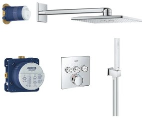 Set de dus cu termostat pentru montare incastrata, 31 cm, 2 jeturi, crom