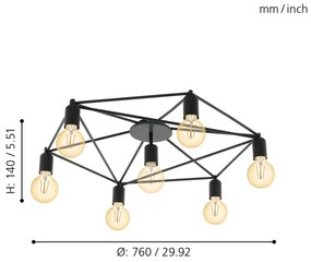 Eglo 97904 - Lustră aplicată STAITI 7xE27/60W/230V negru