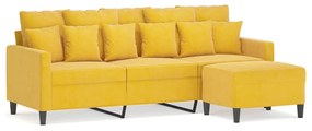 3153477 vidaXL Canapea cu 3 locuri și taburet, galben deschis, 180 cm, catifea