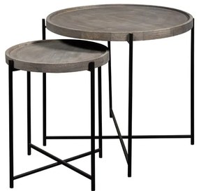 Set 2 masute laterale din metal si lemn de mango, Grey