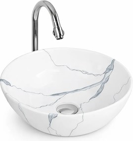 PARMA-M || Lavoar montat pe blat, ceramică, alb, cu model marmură, rotund