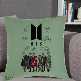 Perna Personalizata K-pop BTS Semnaturi Foto, 40x40 cm, Verde, Husa Detasabila, Perna Inclusa, BEKZ®