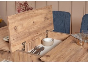 Masă de sufragerie extensibilă cu 2 scaune și 2 bănci Vlasta (pin antlantic + albastru închis). 1073073