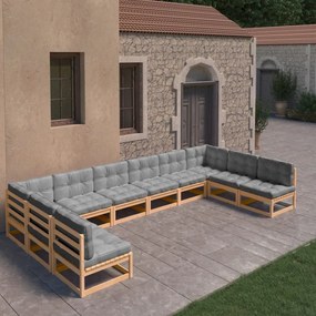 3077204 vidaXL Set mobilier grădină cu perne, 10 piese, lemn masiv de pin
