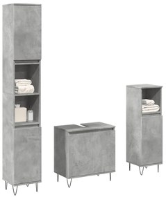 vidaXL Set mobilier de baie, 3 piese, gri beton, lemn compozit