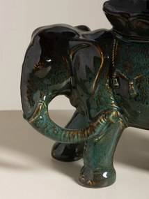 Lampa de masa verde jad din ceramică, cu abajur din bumbac , "Elephant Apparat"