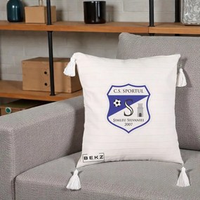 Perna Personalizata CS Sportul Simleu Silvaniei 2007, 40x40 cm, Bej cu Franjuri, Husa Detasabila, Perna Inclusa, BEKZ®