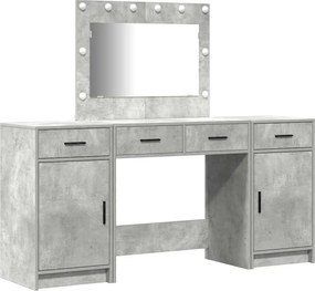 vidaXL Masă de Machiaj cu lumini de oglindă 3 pcs Gri Lemn compozit